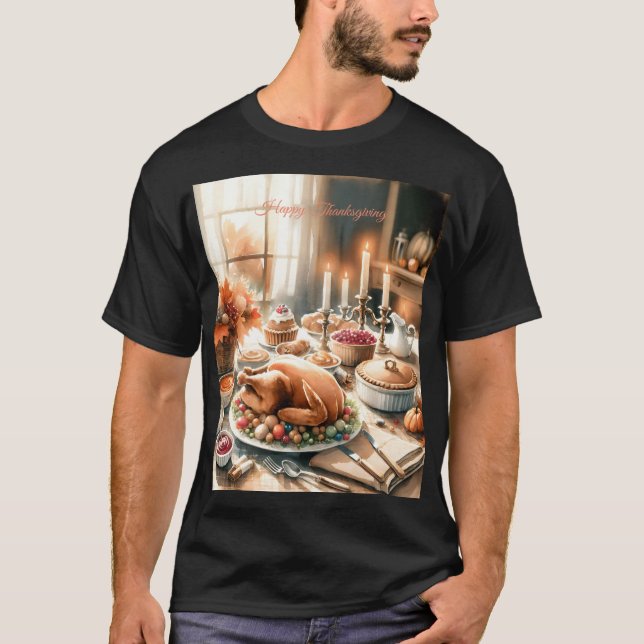 Aquarellfarbener Erntedank Illustration T - Shirt (Vorderseite)