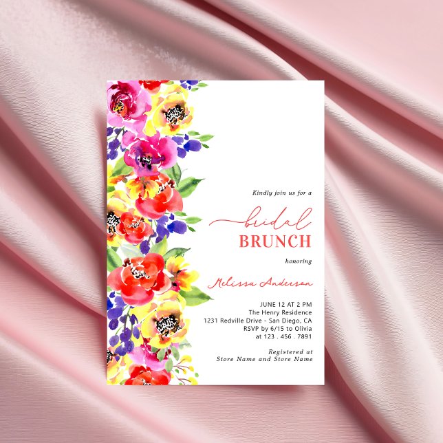 Aquarellfarbener, farbenfroher Blumenbrunch Einladung (Von Creator hochgeladen)