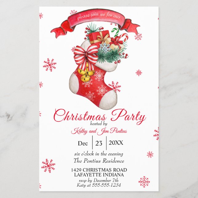 Aquarellfarbener Flyer Weihnachten Party Einladung (Vorne)