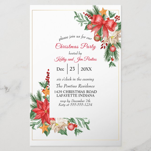 Aquarellfarbener Flyer Weihnachten Party Einladung (Vorne)