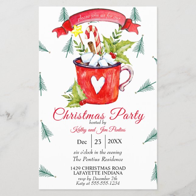 Aquarellfarbener Flyer Weihnachten Party Einladung (Vorne)
