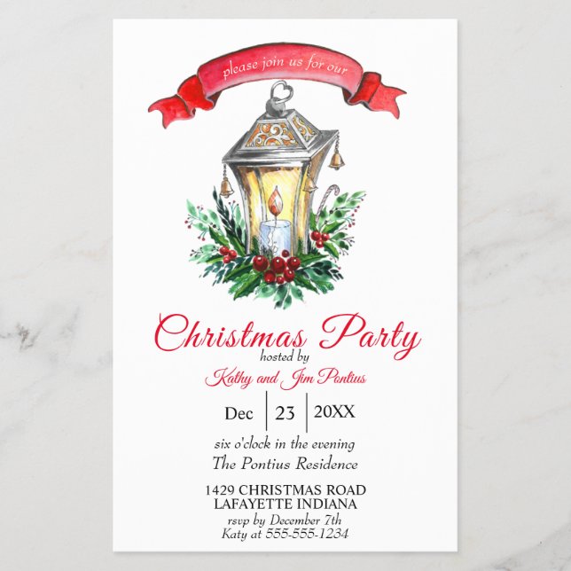 Aquarellfarbener Flyer Weihnachten Party Einladung (Vorne)