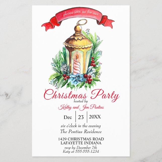 Aquarellfarbener Flyer Weihnachten Party Einladung (Vorne)