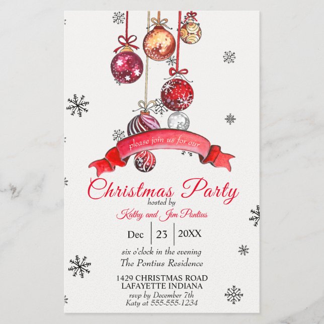 Aquarellfarbener Flyer Weihnachten Party Einladung (Vorne)