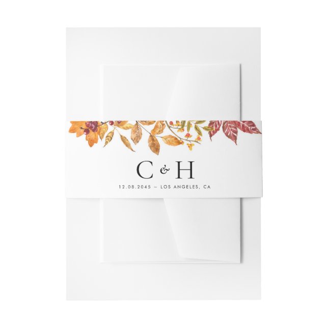 Aquarellfarbener Herbst Verlass Garland Hochzeitmo Einladungsbanderole (Vorderseite Beispiel)