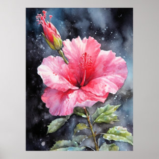 Aquarellfarbener Hibiskus Illustrative Drucke