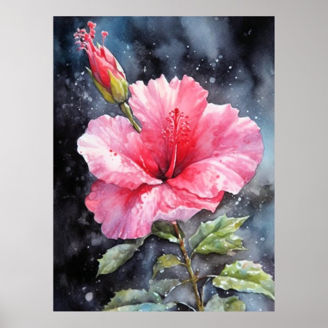 Aquarellfarbener Hibiskus Illustrative Drucke (Vorne)