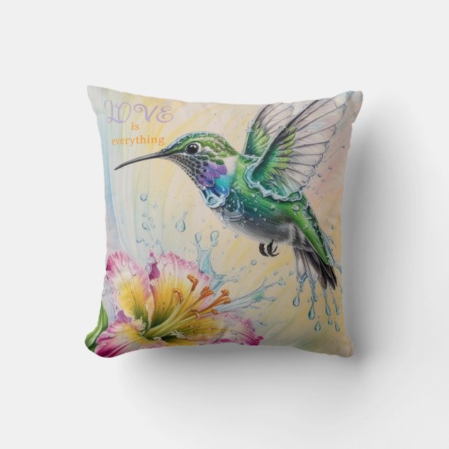 Aquarellfarbener Hummingvogel und Blume Kissen (Vorderseite)