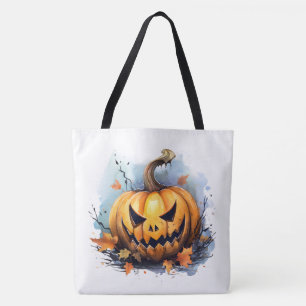 Aquarellfarbener Jack-o-Laterne mit Herbstblättern Tasche