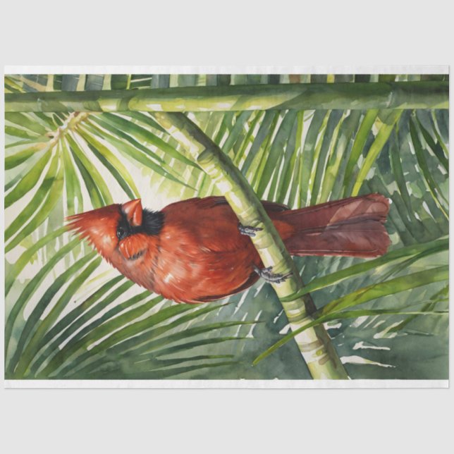 Aquarellfarbener Kardinal in einem Palmenbaumdekou Seidenpapier (Vorderseite)