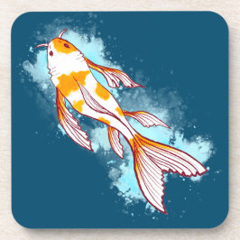 Aquarellfarbener Koi Fisch auf blauer Illustration Getränkeuntersetzer