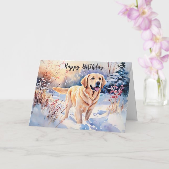 Aquarellfarbener Labrador Hund im Schnee glücklich Karte (Orchidee)