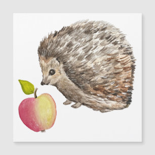 Aquarellfarbener niedlicher Igel und Apfel Magnetkarte