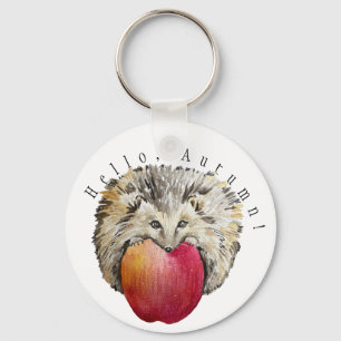 Aquarellfarbener niedlicher Igel und Apfel Schlüsselanhänger
