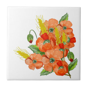 Aquarellfarbener niedlicher Mohngestein Blume Unte Fliese