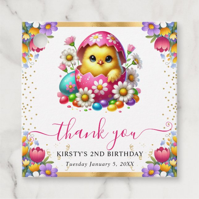 Aquarellfarbener Osterkick Frühlingsblumen Geburts Geschenkanhänger (Vorderseite)
