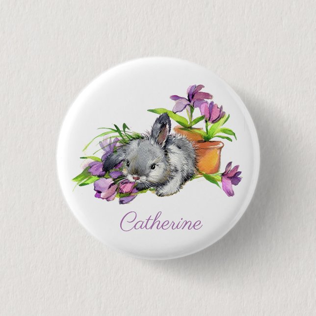 Aquarellfarbener Ostern Bunny Rabbit Personalisier Button (Vorderseite)