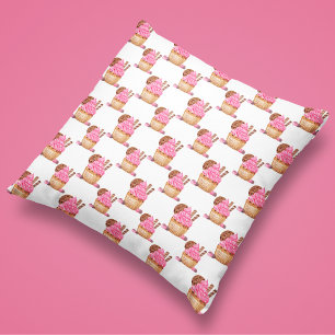Aquarellfarbener Pinkkuchen mit Schokoladenmuster Kissen