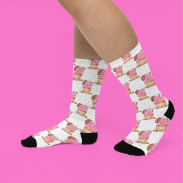 Aquarellfarbener Pinkkuchen mit Schokoladenmuster Socken