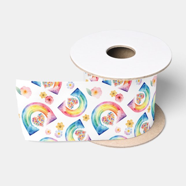 Aquarellfarbener Regenbogen Satinband (Spule)