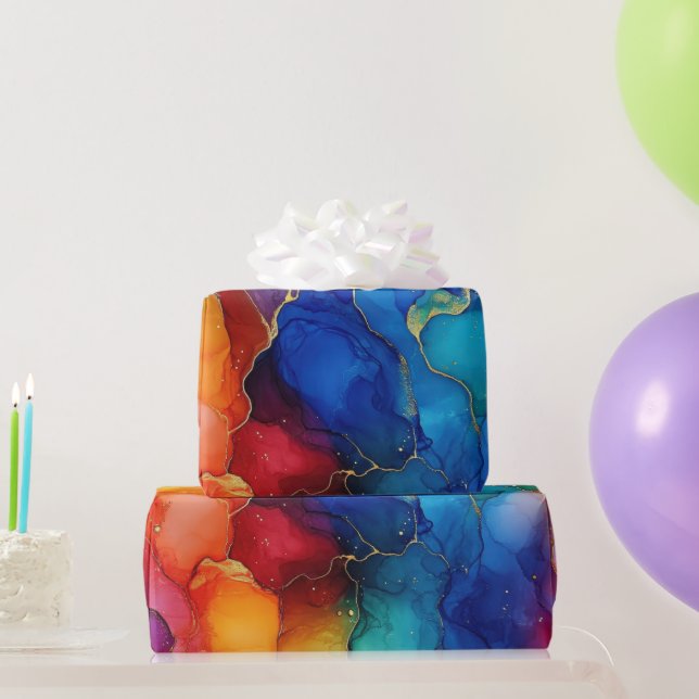 Aquarellfarbener Regenbogen und Gold-Glitzer Alkoh Geschenkpapier (Partygeschenke)