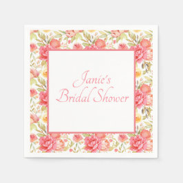 Aquarellfarbener rosa Blumenrahmen Serviette