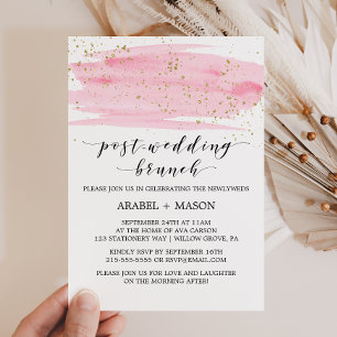 Aquarellfarbener Rosa-Rosa-Rot und Gold-Brunch nac Einladung
