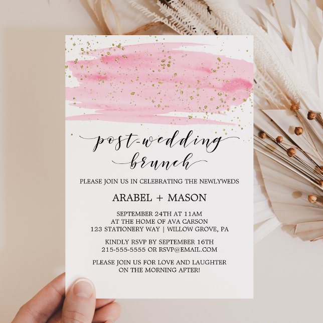 Aquarellfarbener Rosa-Rosa-Rot und Gold-Brunch nac Einladung (Von Creator hochgeladen)