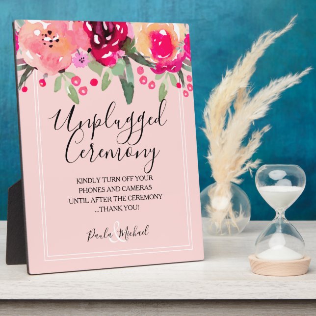 Aquarellfarbener Rosa Unplugged Zeremonie Plaque Fotoplatte (Seite)