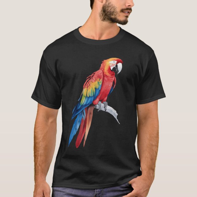 Aquarellfarbener Scarlet Macaw Parrot Bird gir T-Shirt (Vorderseite)