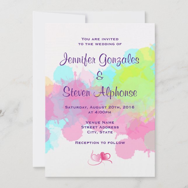 Aquarellfarbener Spritzer Abstrakte Hochzeit Einladung (Vorderseite)