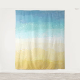 Aquarellfarbener Strand und Ozeanlandschaft Wandteppich