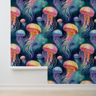 Aquarellfarbener Tanz Jellyfish Tier Tapete