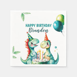 Aquarellfarbener Trex Dinosaurier 1. Geburtstag Serviette