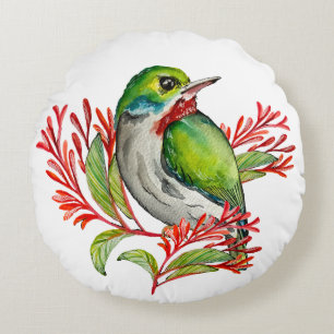 Aquarellfarbener tropischer Vogel Rundes Kissen