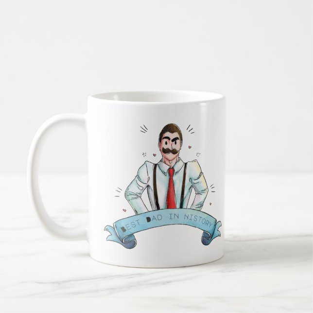 Aquarellfarbener Vater in Suspendern Kaffeetasse (Links)