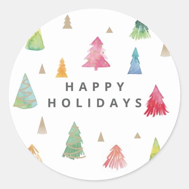 Aquarellfarbener Weihnachtsbaumsticker Runder Aufkleber (Vorderseite)