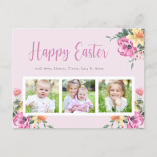 Aquarellfarbenes Blumenfoto Collage Happy Osterfei Postkarte