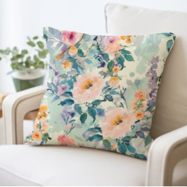 Aquarellfarbenes Blumenkissen, elegante Blume Prin Kissen