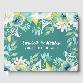 Aquarellfarbenes Blumenminze Gelbes HochzeitenGäst Gästebuch