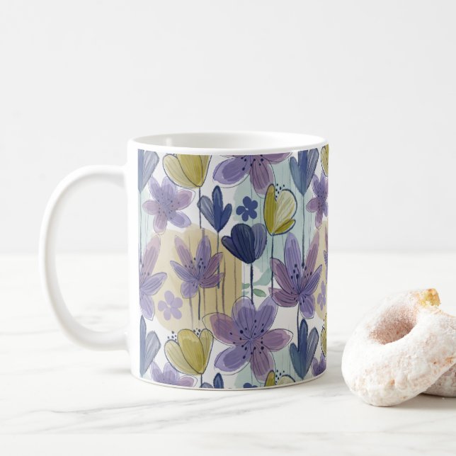 Aquarellfarbenes Blumenmuster Kaffeetasse (Mit Donut)