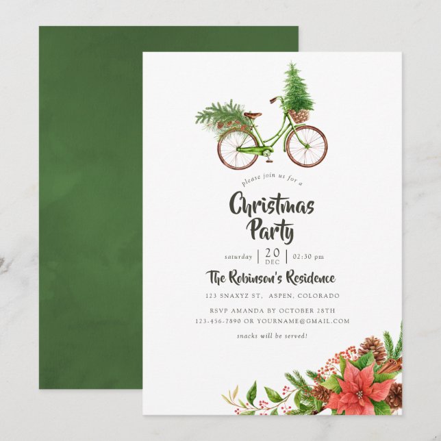 Aquarellfarbenes Blumenradfahrrad Weihnachten Part Einladung (Vorne/Hinten)