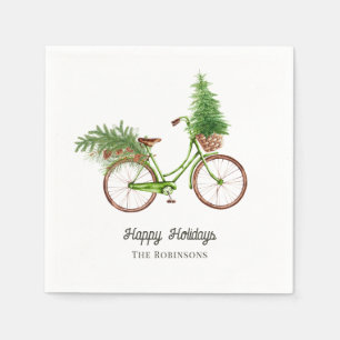 Aquarellfarbenes Blumenradfahrrad Weihnachten Part Serviette