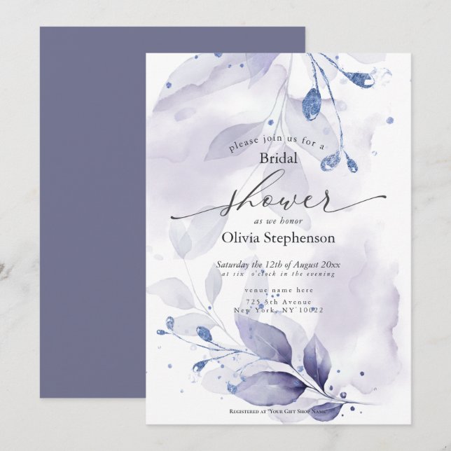 Aquarellfarbenes Brautparty Rustikale Violettfolie Einladung (Vorne/Hinten)