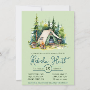 Aquarellfarbenes Camping, Zelt, Außenbereich, Brau Einladung