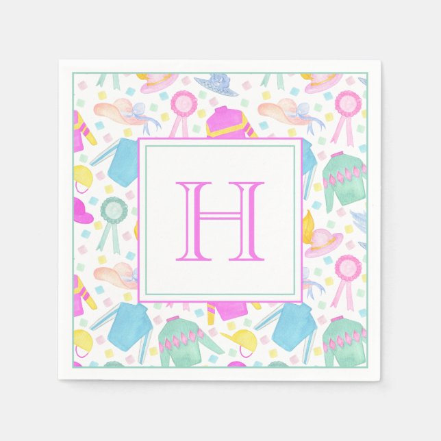 Aquarellfarbenes Derby Jerseys & Hats Monogram Serviette (Vorderseite)