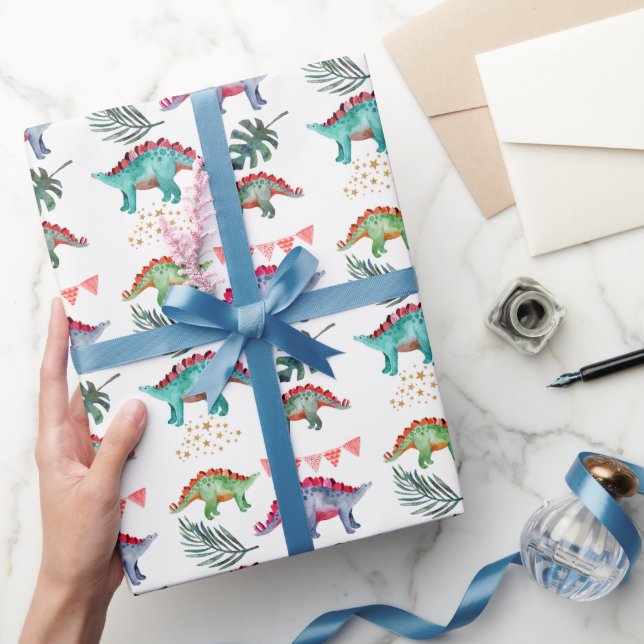 Aquarellfarbenes Dinosaurier-Party  Geschenkpapier (Schenken)