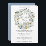 Aquarellfarbenes floral Dusty Blue Hanukkah Party Einladung<br><div class="desc">Elegante Watercolor Winter Floral Wreath Hanukkah Party Einladung. Weiße Blume,  botanisches Blattwerk und Kiefernfüße. Silver Script. Dusty Blue Back.</div>
