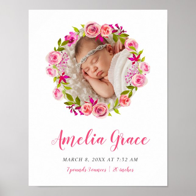 Aquarellfarbenes Foto Baby Geburtsstunde Poster (Vorne)