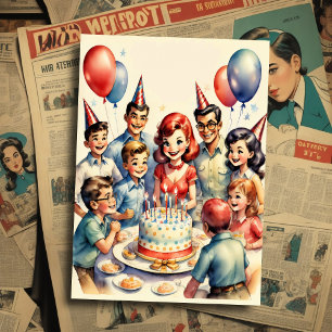 Aquarellfarbenes Funny Comic Geburtstagslandschaft Einladung